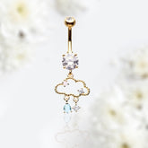 14G Gold Dangling Raining Cloud with Dangling Stones Belly Button Ring